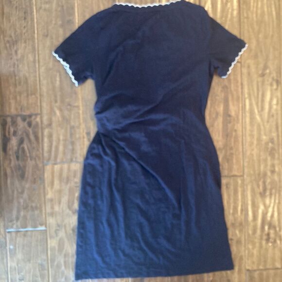 Talbots Nantucket Slub Side Tie Dress Womens Large Navy Nautical Preppy - Picture 4 of 10